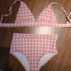Fashion Nova Dusty Pink Gingham High Waisted Bikini Set M